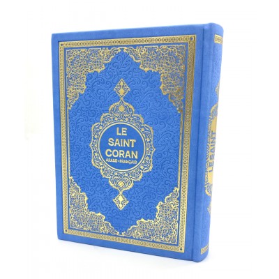 Le Saint Coran Arabe -Français Bleu ciel Doré Petit Format